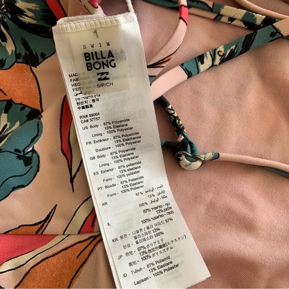 Billabong Floral print lined deep v-neck swimsuit - Picture 6 of 8